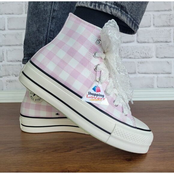 ⭐Converse Chuck Taylor Lift Platform Gingham 8 Women Shoes Sneakers Pink A13663C - Picture 4 of 13